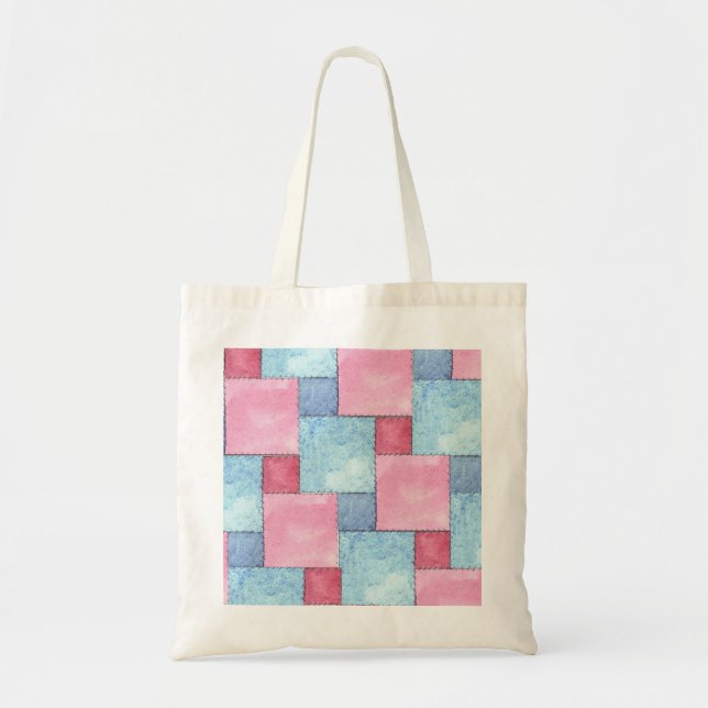 Bolsa Tote Denim Patchwork Tote Bag, Pinks, Blues (Frente)