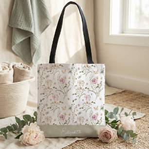Bolsa Tote Denominação Personalizada Floral de Flor Selvagem