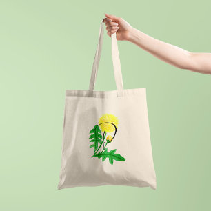 Bolsa Tote Dente-de-leão em aquarela com inicial de um lado