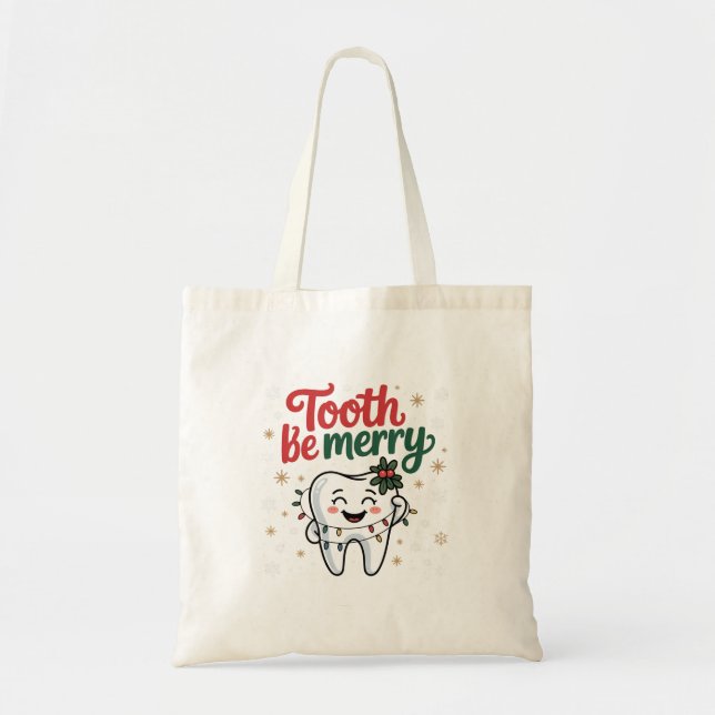 Bolsa Tote Dente: Feliz Engraçado Dentista Dental Natal (Frente)
