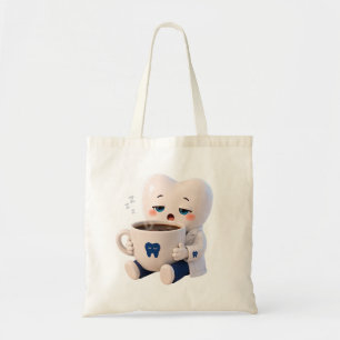 Bolsa Tote Dente Sonolento Bebendo Café Dentista E