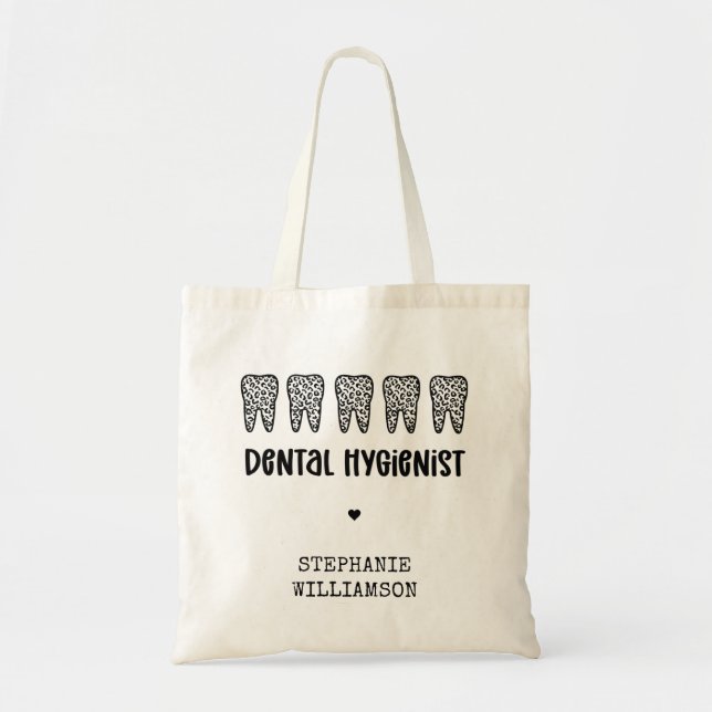 Bolsa Tote Dentes de Impressão Leopardo Higienista Dental Per (Frente)