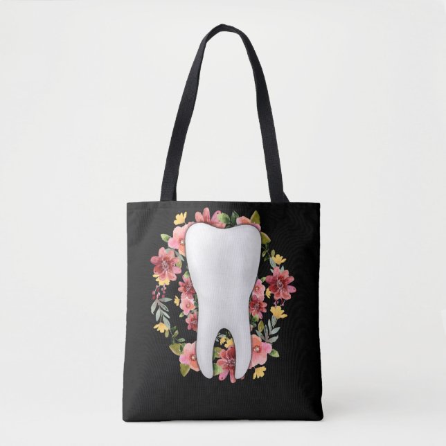 Bolsa Tote Dentista Floral Dentista Flores Dentais Assistente (Frente)