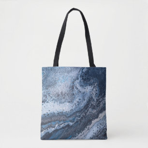 Bolsa Tote Deriva Oceânica Azul e Cinza Abstrata