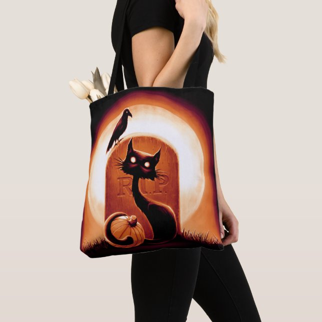 Bolsa Tote Derpy Halloween Cat por Tombstone (Close Up)