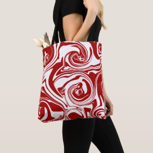 Bolsa Tote Derramamento em redemoinho de mármore retro Vermel