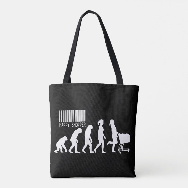 Bolsa Tote Descent of Woman Happy Shopper Evolution parody (Verso)