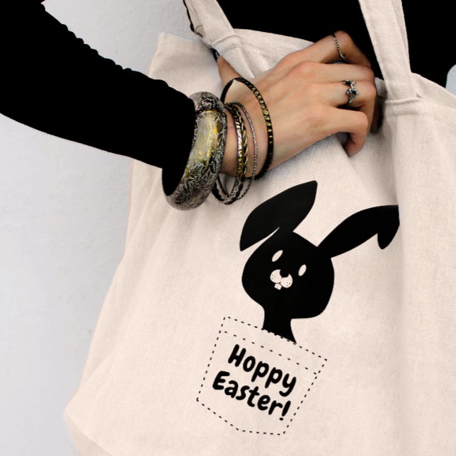Bolsa Tote Desejo de Páscoa Alegre Com Coelho Preto Divertido (Criador carregado)