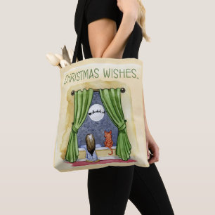 Bolsa Tote Desejos de Natal Criança Fofo & Gato Xmas