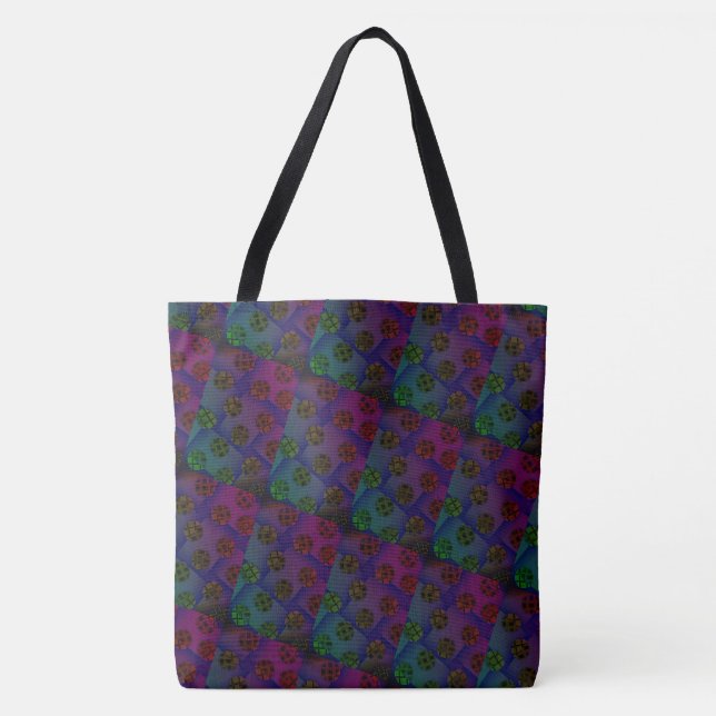 Bolsa Tote DESENHAR MODERN abstrato, azul-esverdeado, vermelh (Frente)