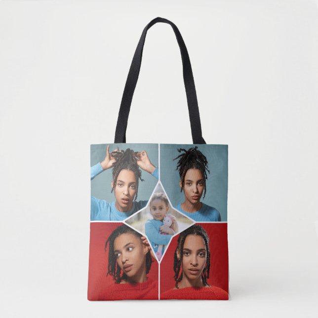 Bolsa Tote Desenhe Sua Própria Colagem de 5 Fotos (Frente)