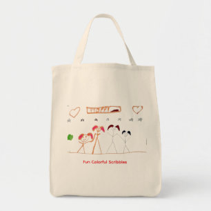 Bolsa Tote Desenho a Crayon de Crianças Fofas de Mãos Dadas