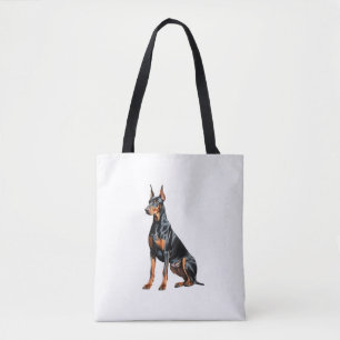 Bolsa Tote Desenho a lápis a cores de um Doberman Pinscher. E