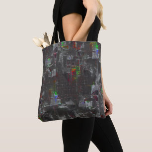 Bolsa Tote Desenho abstrato colorido em noite escura sob juta