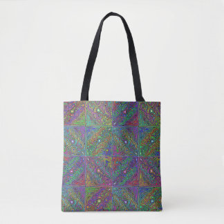 Bolsa Tote desenho abstrato de azulejos neon multicoloridos