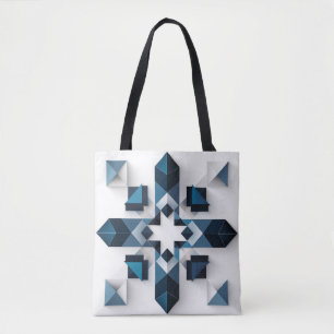 Bolsa Tote Desenho Abstrato Geométrico em Azul e Branco