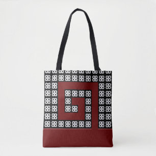 Bolsa Tote Desenho abstrato helicoidal bordeaux em preto