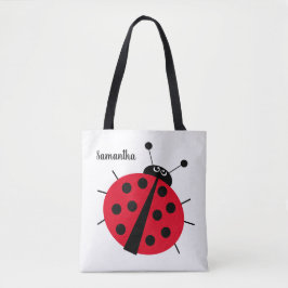 Bolsa Tote desenho animado de ladybug divertido branco vermel