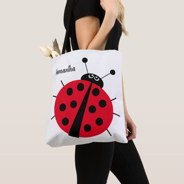Bolsa Tote desenho animado de ladybug divertido branco vermel (Close Up)