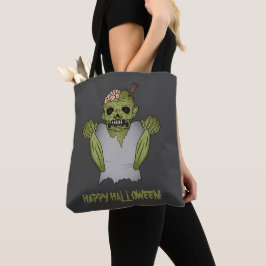Bolsa Tote Desenho animado de zumbi assustador & texto Feliz