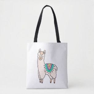 Bolsa Tote desenho animado feliz lama alpaca