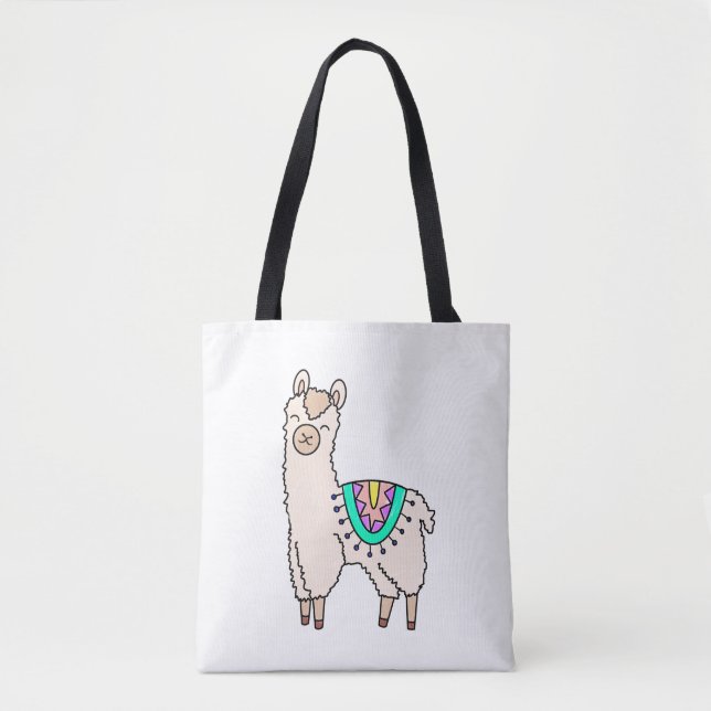 Bolsa Tote desenho animado feliz lama alpaca (Frente)