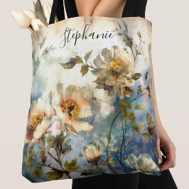 Bolsa Tote Desenho Customizado Indigo Bloom Varrido pelo Vent