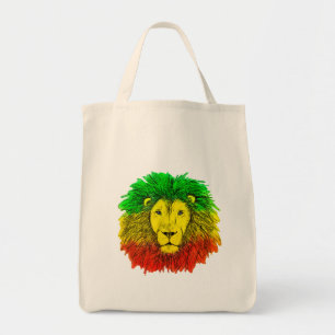 Bolsa Tote Desenho da cabeça de leão Rasta vermelho amarelo v