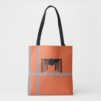Bolsa Tote Desenho de Aranha Geométrica Preto e Laranja