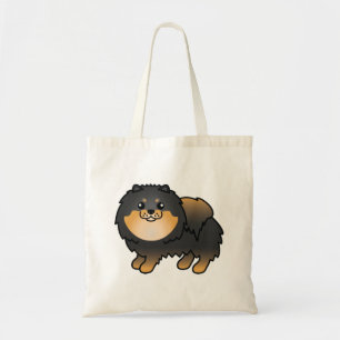 Bolsa Tote Desenho De Cão Pomeraniano De Cartoon Preto E Bon