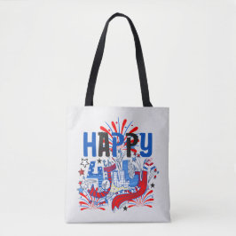 Bolsa Tote Desenho de Celebração Patriótica Feliz 4 de Julho