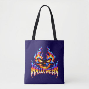 Bolsa Tote Desenho de Chama de Halloween de Crânio Ardente