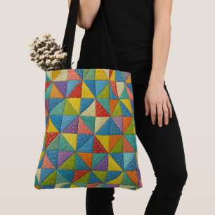 Bolsa Tote Desenho de Colcha de Caneleta Colorida