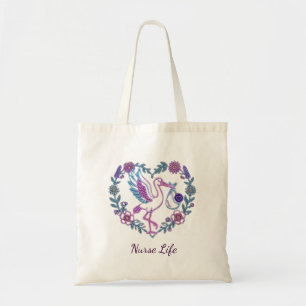 Bolsa Tote Desenho de Enfermeira de Vida Floral de Pássaro