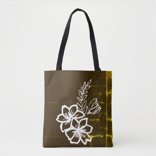 Bolsa Tote Desenho de flor escura (Frente)
