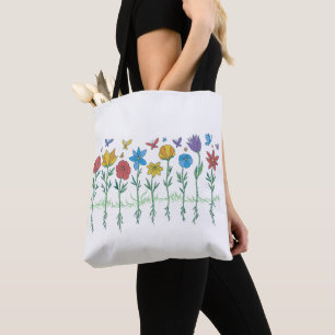 Bolsa Tote desenho de flores crescendo