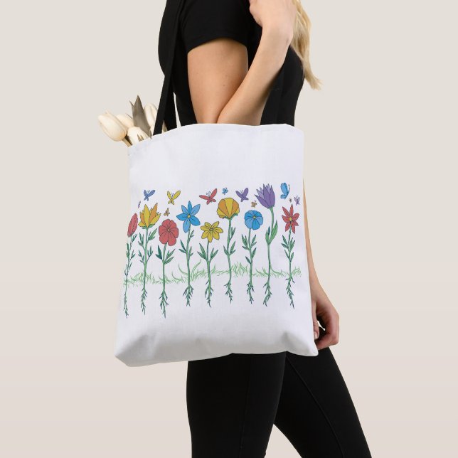 Bolsa Tote desenho de flores crescendo (Close Up)
