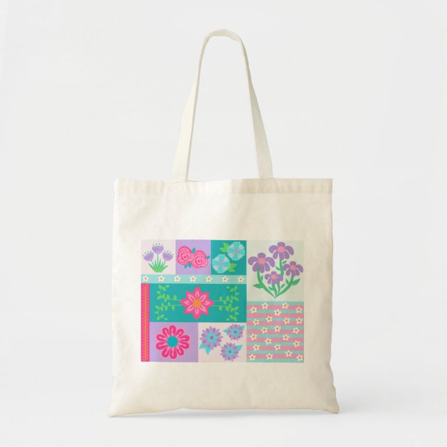Bolsa Tote Desenho de Flores Vibrantes em Flor (Frente)