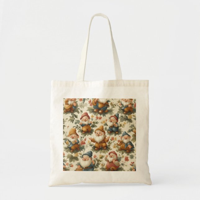 Bolsa Tote Desenho de gnomo fofo e flores (Frente)