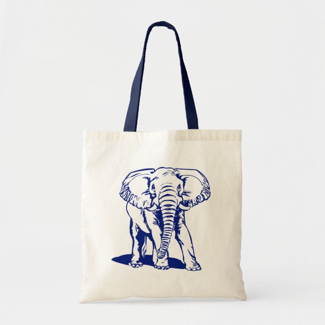 Bolsa Tote Desenho de Linha Azul-Elefante de Marinho Cinto (Frente)