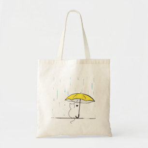 Bolsa Tote desenho de linha de gato em um dia chuvoso sob gua
