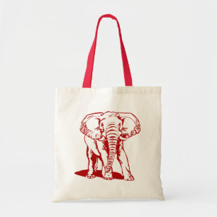 Bolsa Tote Desenho de Linha Vermelha Escuro-Curta do Elefante