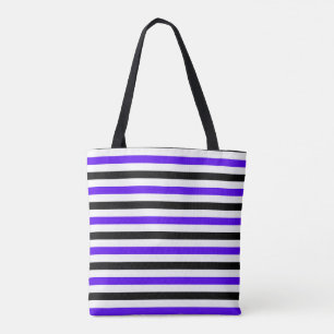 Bolsa Tote Desenho de listras azuis pretas e brancas