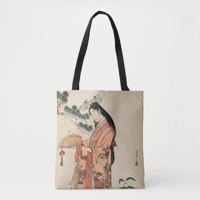 Bolsa Tote Desenho de madeira antiga da mulher japonesa (Frente)