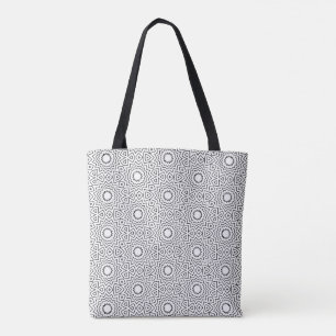 Bolsa Tote Desenho de Mandala Abstrata Sem Costura Preto e Br