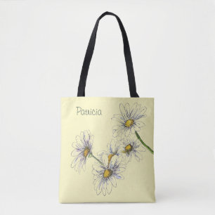 Bolsa Tote Desenho de Margarida em Aquarela em Amarelo Mantei