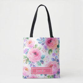 Bolsa Tote Desenho de Nome Personalizado Boho Floral do Nasce