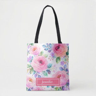 Bolsa Tote Desenho de Nome Personalizado Boho Floral do Nasce