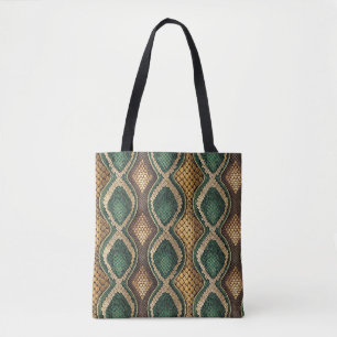 Bolsa Tote Desenho de padrão de pele de cobra em esmeralda e