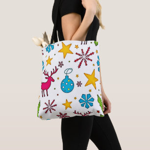 Bolsa Tote Desenho de Padrão Mágico de Rena de Festa
